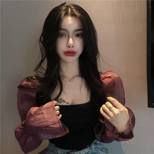 Woman Sweaters Pullover Autumn And Winter Knitting Stitching Puff Sleeve Long Sleeve Top Femme Chandails