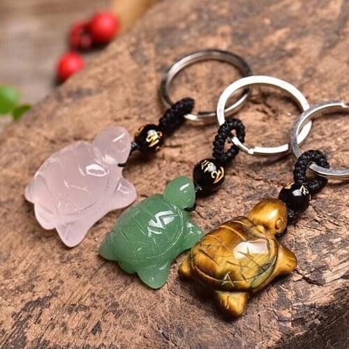 1PC natural rose quartz keychain crystal turtle jewelry simple fashion couple decoration DIY trend gift pendant