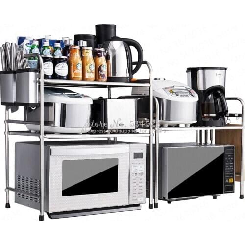 29%304 High Quality Stainless Steel Kitchen Rack Microwave Oven Rack 3 Layer Electrical Oven Shelf Double Utensils Storage