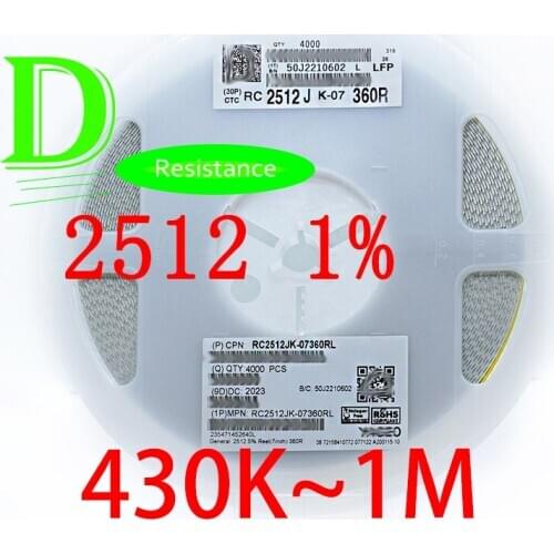 50PCS SMD Resistor 2512 1% RC2512FK-07 Series 430K 470K 499K 510K 560K 620K 680K 750K 820K 910K 1M