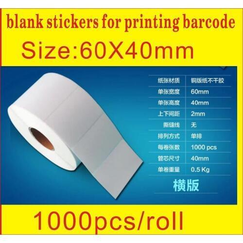 Free ship Hot sell 1000pcs size:60mm X40 mm Coated paper adhesive blank sticker barcode printing paper lots size can choose
