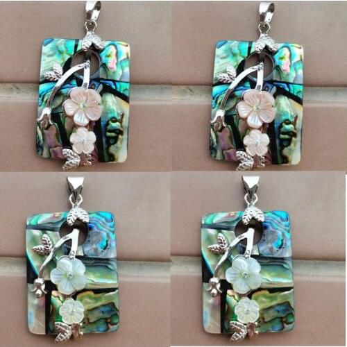 Free shipping Fashion Jewelry New Zealand Abalone Shell Oblong Flower Art Pendant Bead WB915