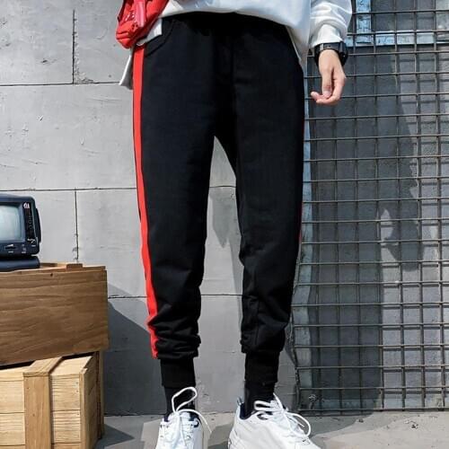 Pants Sporty Men Color Block Ankle Tied Long Elastic Cotton Pants Running Trousers