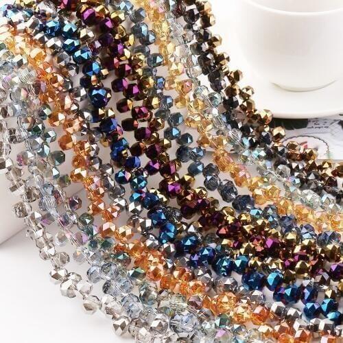95pcs Czech Crystal Flat Bead 6/8mm Plated Glass Faceted Rondelle Beads For DIY Making Charm Accessories Craft In Bulk Wholesale