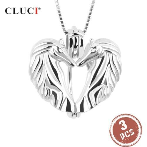 CLUCI 3pcs 925 Sterling Silver Victoria Wing Heart Shaped Pearl Locket Women Jewelry Silver 925 Pendant for Necklace SC053SB