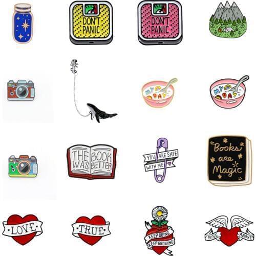 Cartoon Red Love Heart shape Enamel Pins astronaut whale weight scale Peak button badges Fashion Backpack clothes Jewelry Gifts