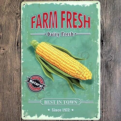 Farm Fresh Corn Tin Sign Metal Poster Vintage Plaque Wall Art Iron Painting Vegetables Market Pub Bar Home Decor