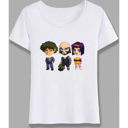 Anime Cowboy Bebop T Shirt Women Cool Fashion Rainbow Colors Cartoon White Tshirt Summer O-neck Short Sleeve Print Tops Tees