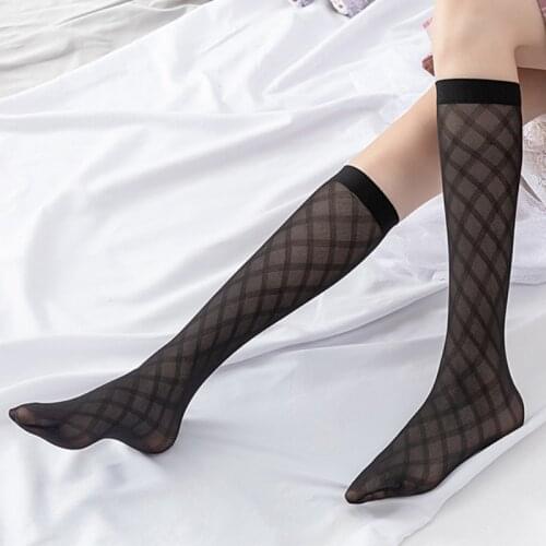 Black Withe Lace Stocking JK Japanese Fashion Cute Girl Silk Knee High Socks Mesh Transparent Women Stockings Medias De Mujer