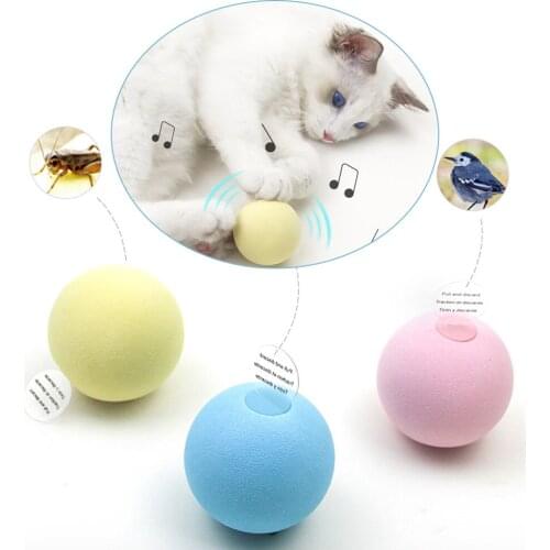 Smart Interactive Cat Toy Animal Sounds Ball Catnip Training Toy Pet Playing Ball Touch Sound Squeaky Toy for Cats Kitty