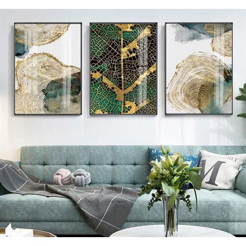 Modern Abstract Golden Green Circle and Reticular Wall Art Canvas Prints Picture Painting Nordic Posters Living Room Decor