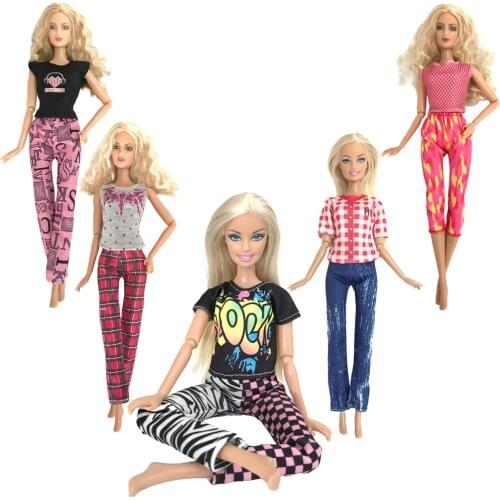 NK 5 Set Mix Doll Casual Refreshing Trousers Daily Noble Clothing Top Fashion Dress For Barbie Accessories Doll Best Girl Gift