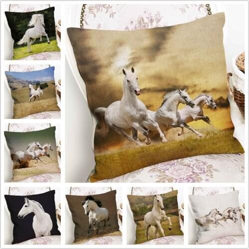 Grassland Horse Running Pattern Linen Cushion Cover Pillowcase Home Sofa Car Decoration Pillowcase 45X45 Cm
