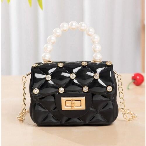 Women Mini Handbag New Elegant Shoulder Messenger Portable Chain Bag Girl PVC Jelly Bag Pearl Crossbody Rhombus Small Square Bag