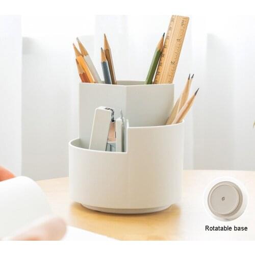 Multifunctional round pencil holder Japanese office rotary storage box simple makeup brush large capacity pencil holder storage