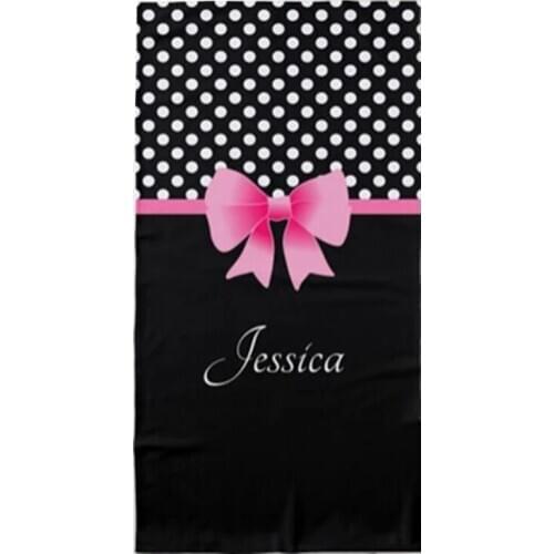 Trendy Personalised Beach Party Gift Girly Pink Ribbon Polka Dots Custom Name Beach Travel Towel Face Girl Towels Birthday Gift