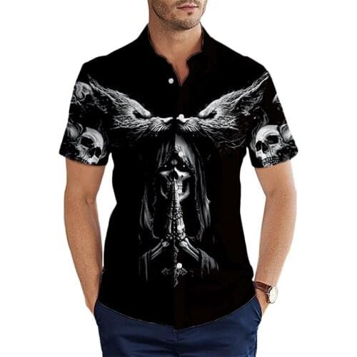 Fashion short sleeve shirt summer skull tattoo dark Satan model 3D Hawaiian shirt printed beach shirt