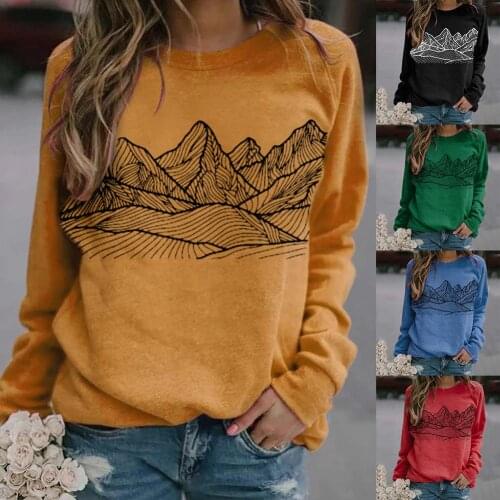 Fashion sweatshirt women vintage Crew Neck Long Sleeve Graphic Mountain Printed Blouse Sweatshirt tops Womens Clothing xxxl