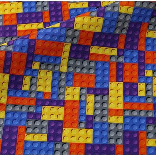Cartoon Building Blocks 100% Cotton Fabric for Girl Clothes Bedding Set Hometextile Cushion Cover Backpack DIY