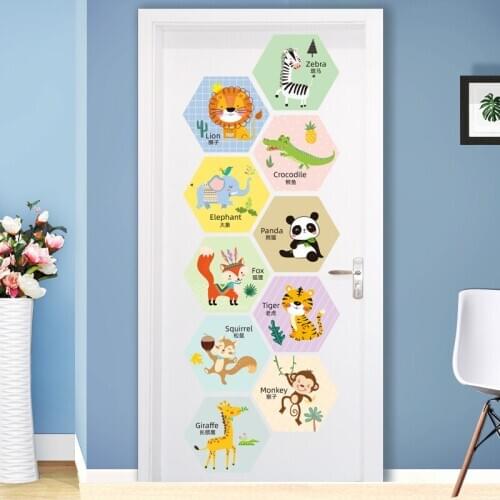 Cartoon Animal Wall Stickers for Kids Room Baby Bedroom Decor Corridor Door Paste Children Early Teaching Wallpaper Home Decor