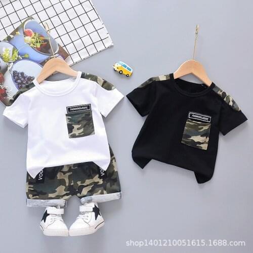 New 2021 Kids Boys Fashion Clothing Sets Summer Camouflage Short Sleeve T-Shirts Tops with Shorts Baby Casual Cotton Pajama Sets