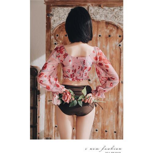 New Arrival Women Two Piece Swimwear Print Bandage High Waist Tie Long Sleeve Swimsuit Separate Bikini Girl Swim Suit Bikinis