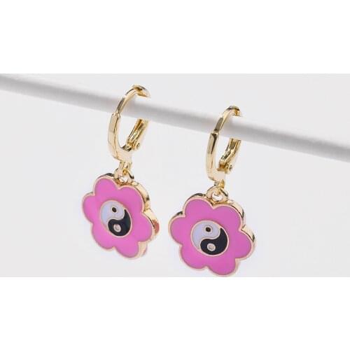 New Ins Oil Drop Flower Yin Yang Earrings Simple Flower Tai Chi Gossip Earrings For Women Girls Fashion Jewelry