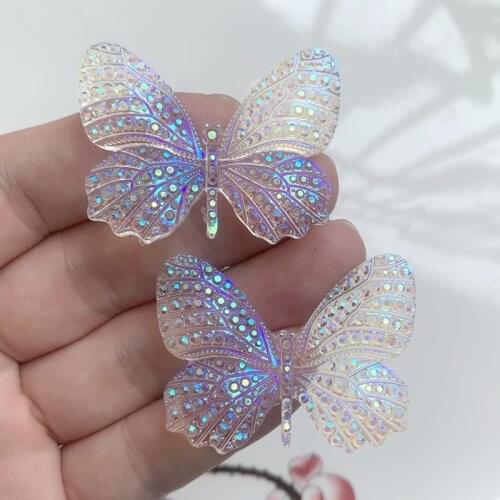 Wholesale 24pcs Resin 32*43mm Bling White AB Butterflies Flatback Rhinestone Ornaments DIY Wedding Appliques Craft W182*6