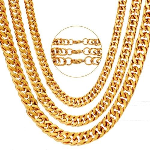 Gold Chain Necklace Mens Cuban Link Chain on The Neck Stainless Steel Long Necklace Gifts for Male Accessories Fashion Jewelry