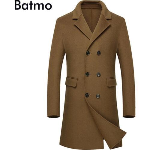 Batmo 2018 new arrival high quality Double Breasted Double side wool casual long trench coat men,mens long parka,plus-size AL07