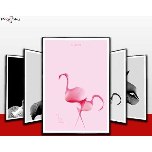 Flamingo Cat Bull Swan Animals Minimalism Canvas Painting Poster Black And White Home Decoration Maison Modern Wall Art Chambre