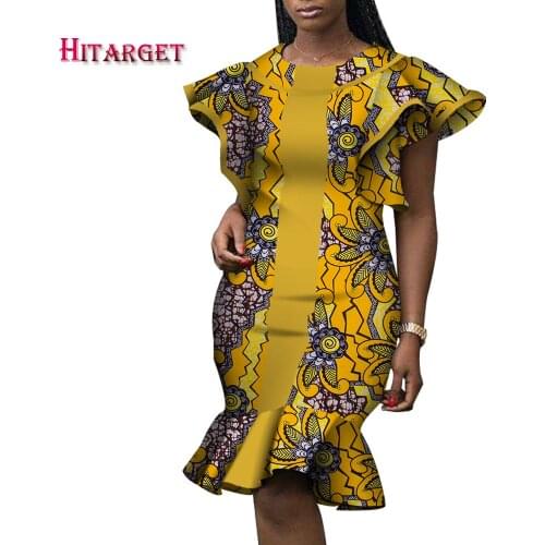 African Print Dresses for Women Pleated Dashiki Dress with Ruffle Large Size Lady Casual Summer Dresses Abaya Clothes WY4530