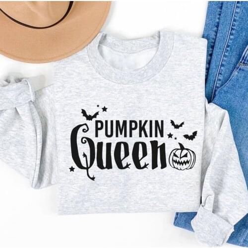 Spooky Pumpkin Queen Sweatshirt Funny Women Long Sleeve Halloween Party Pullovers Sweatshirts