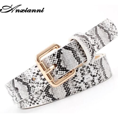 Anxianni Fashion Snake Print Belts Fashion Female PU Leather Snake Waist Belts 105cm Pin Buckle High Quality Belt