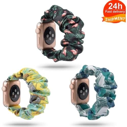 Scrunchie Loop Band for Apple Watch 6 5 4 SE Elastic Bands 38 40mm Nylon Silk Strap 42 44mm for IWatch Series 3 2 1 Jungle Style