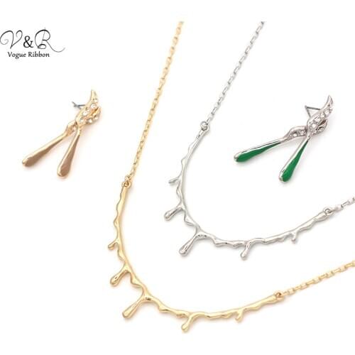 2020 New Arrival Earring And Necklace Sets Gold / Rhodium Plated Liquid Melting Metal Pendent Necklace And Earring Girls Jewelry