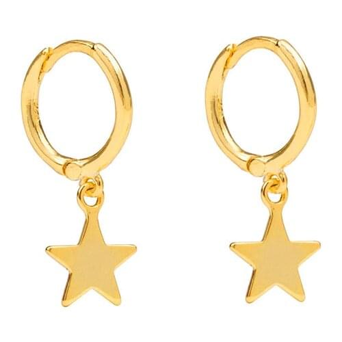 925 Silver Earrings For Women Gold Star Pendant Earrings Girl Gift Cartilage Ear Bone Piercing Earring Female Zircon aretes R5
