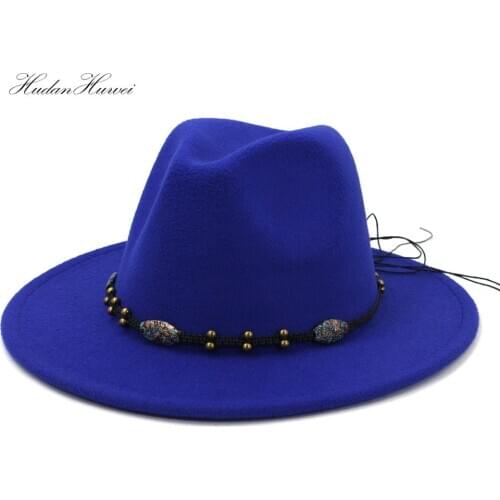 2020 Hot Sell Fall Winter Women Men Elegant Woolen Felt Fedora Hat Wide Brim Leather Belt Church Hat