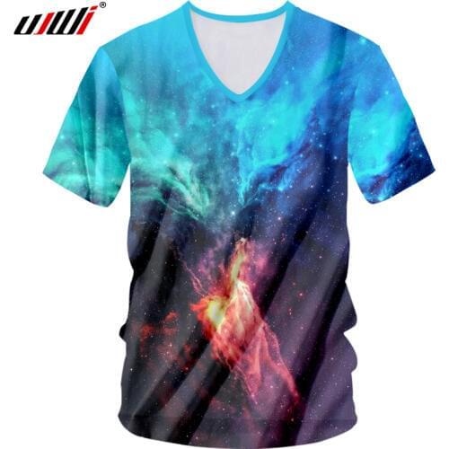 UJWI Mens V Neck T-shirt Print Galaxy Space 3d Tshirts Hombre Hip Hop Streetwear Fashion Shirts Undershirts Gyms Fitness Clothes