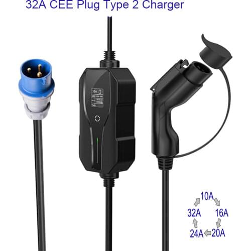 EV Charger Type 1 Saej 1772 Adapter 16A 24A 32Amp Adjustable Electrical Car Charger With CEE Plug 220V-240V