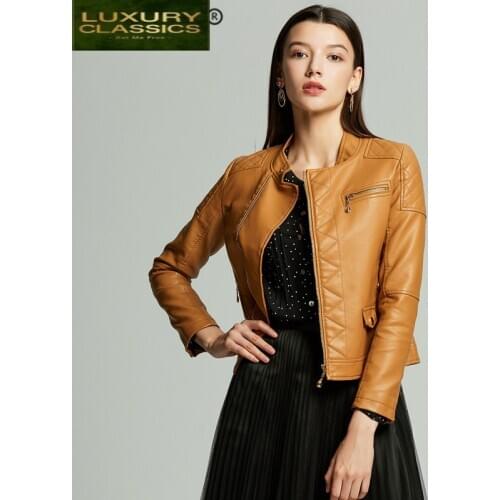 Winter Fashion 2021 Autumn Women Leather Coat Female Rivet Moto Biker Leather Jacket Womens Outerwear Female Jacket 6601