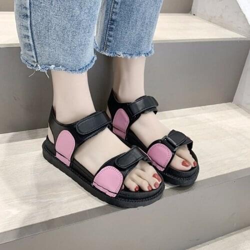 Velcro Sandals Ladies Summer Leisure Open Toe Beach Sandals Ladies Solid Non-slip Sports Sandals Platform Sandals Women