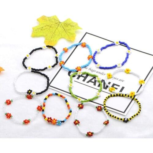 Flower Beaded Bracelet Couple Matching Bracelets Beads Ankle Pulseras Charms Bohemian Jewelry Bangles for Women Bijoux Wristlet