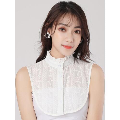 Women Sweater Shirt Cotton Chiffon Basic Ruffles Fake Collar Embroidery Hollow Lace Flower False Detachable Collar Blouse Tops