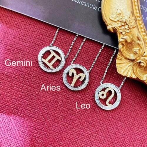 BOEYCJR 12 Constellation 18K Gold&White Gold Natural Diamonds Pendant Necklace for Women Anniversary Gift