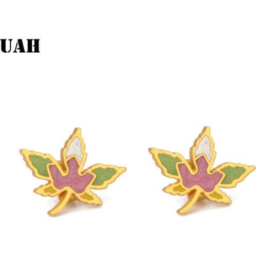 UAH 1 Pair Antique Gold Color Tone Maple Leaf/Pot Weed Leaf Charms Pendants Stud Earring Jewellery For Women