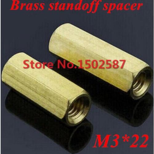 100 Pieces M3*22 Brass Hex Standoff Spacer Double-pass Column M3 Female x M3 Female 22mm