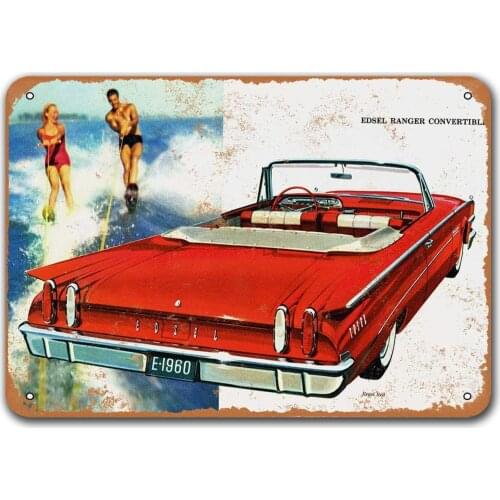 1960 Edsel Ranger Convertible Car Metal Tin Sign, Sisoso Vintage Plaques Poster Garage Man Cave Retro Wall Decor 16x12 inch