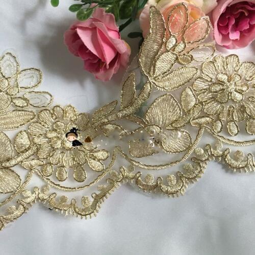 2-5yards Golden Lace Accessories Embroidery Lace Trim Wedding Dress Lace Fabric Applique Bridal Gown Trims 11cm