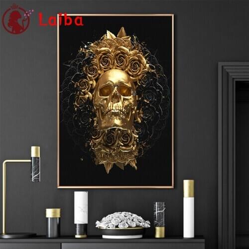 2021 new Diamond Embroidery Gold and black mandala skull 5D DIY Diamond Painting Diamond Mosaic needlework living room decor